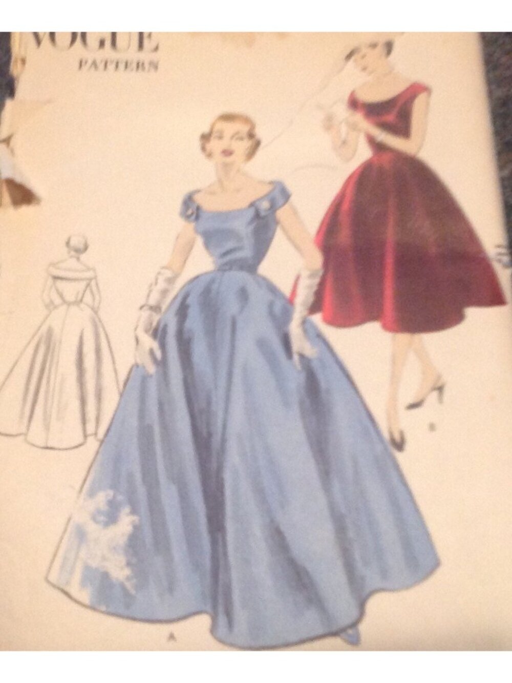 Vogue 7512  1950s Ball Gown Sewing Pattern: Off-Shoulder, Full Skirt, Size 14